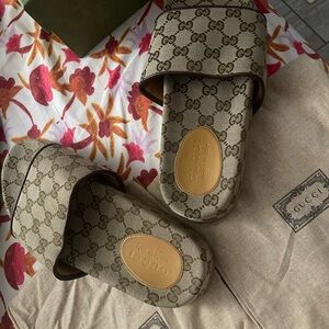 Gucci Beige and Brown Monogram Sandals